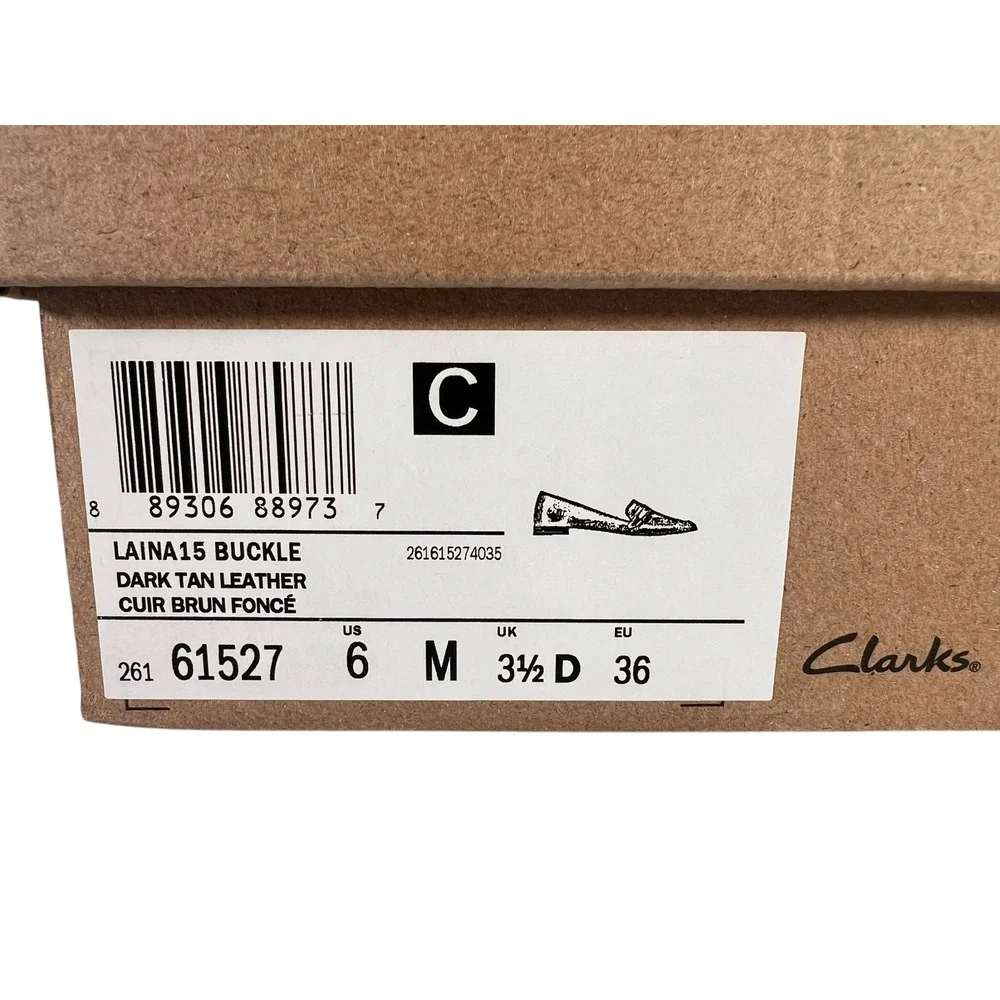 Clarks Womens Laina 15 Buckle Loafer‎ Flats Dark Tan Leather 61527 6 M